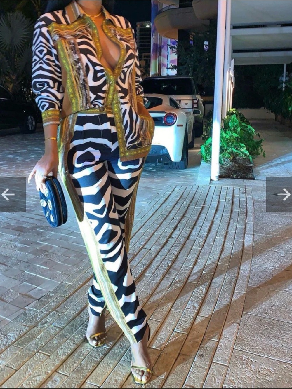 Minaa Monroe Black & White Zebra-Print set with Gold Trim